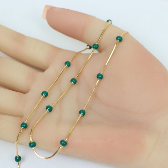 "Rose Gold Necklace with Green Beads, XPNL0132 - Picture 9 of 12